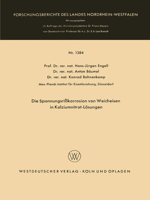 cover image of Die Spannungsrißkorrosion von Weicheisen in Kalziumnitrat-Lösungen